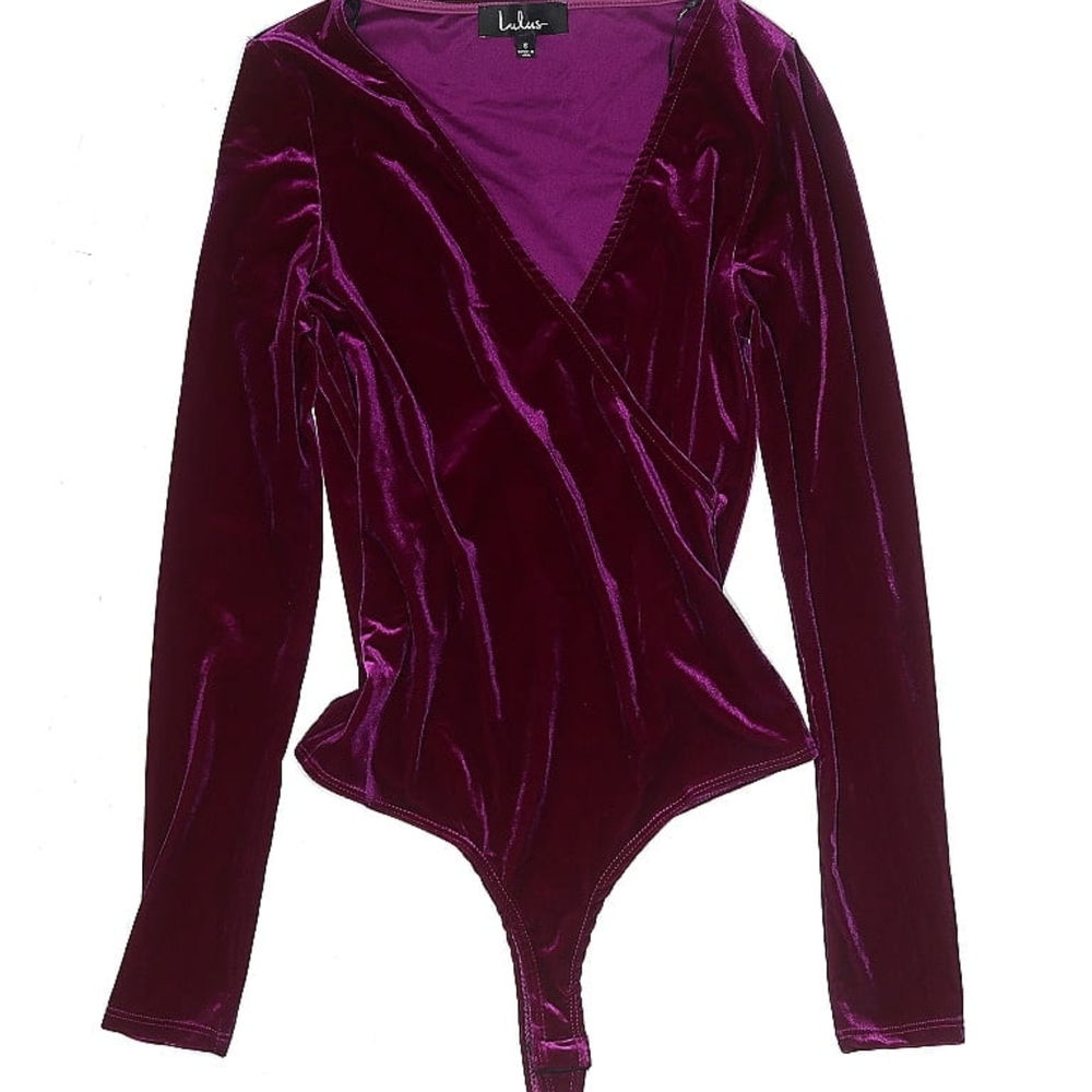Lulu's Purple Velvet Wrap Bodysuit